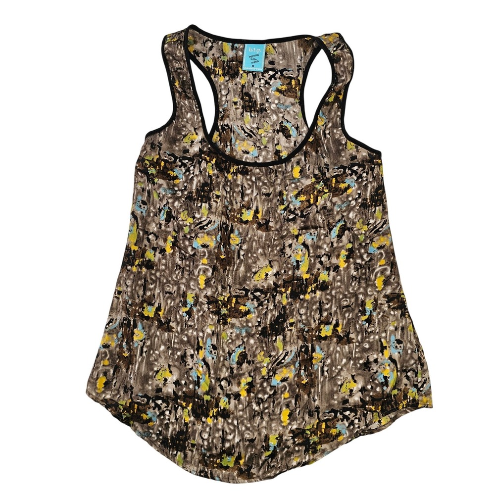 HIP Happening In The Present‎ Abstract Racerback Tank Top Brown Yellow Blue Med